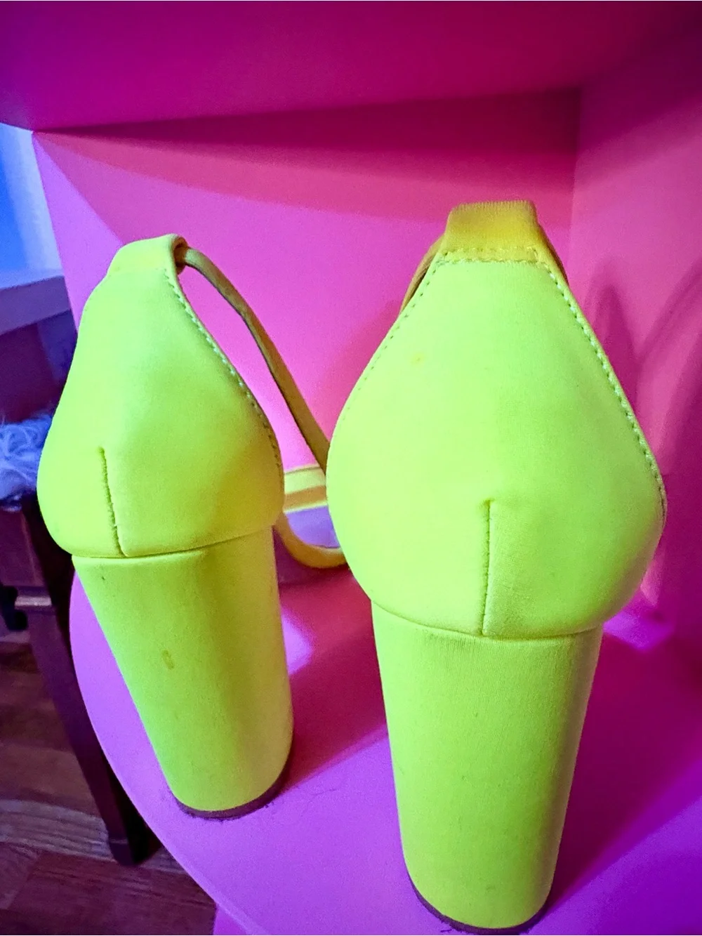 Fashion Nova Neon Yellow Block Heel Sandals